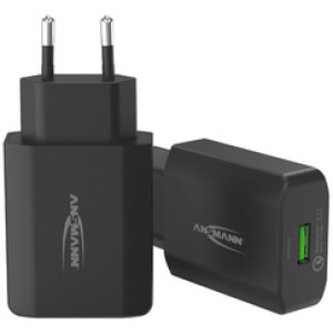 ANSMANN USB-lader met stopcontact, Quick Charge 3.0, zwart, 18 watt