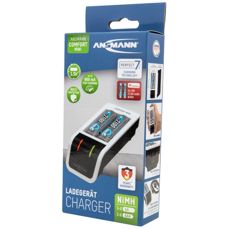 ANSMANN snellader Comfort Mini, wit/zwart, AA/AAA accu's