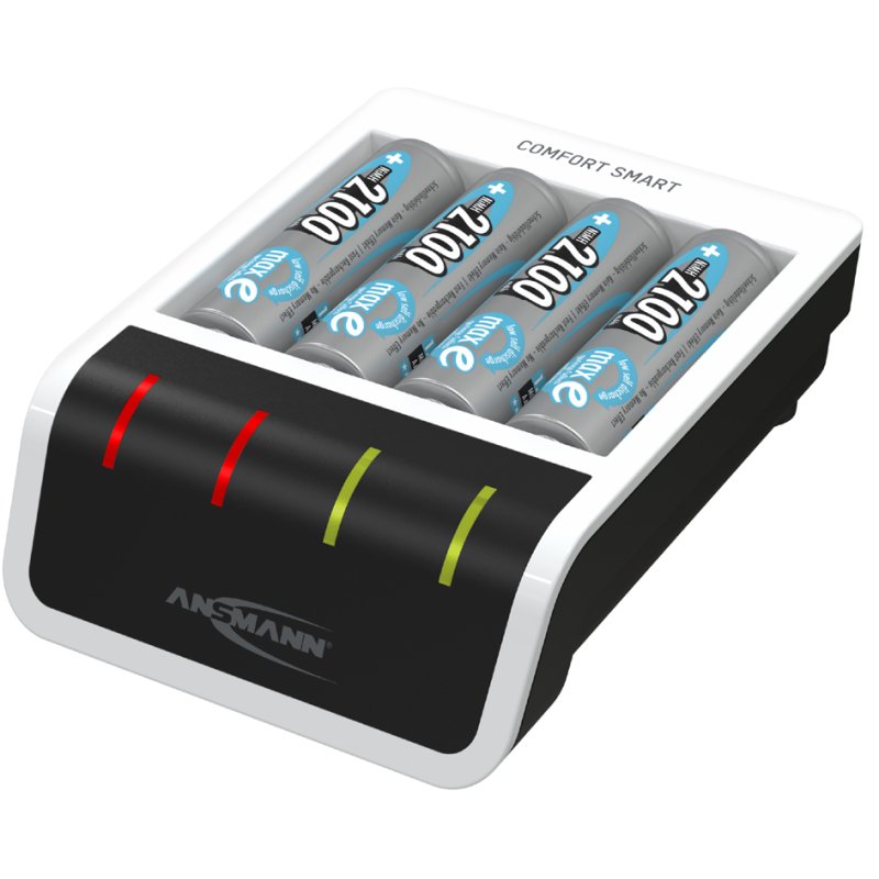 ANSMANN Comfort Smart snellader, inclusief 4 AA batterijen, wit/zwart