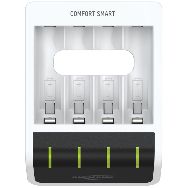 ANSMANN Comfort Smart snellader, inclusief 4 AA batterijen, wit/zwart