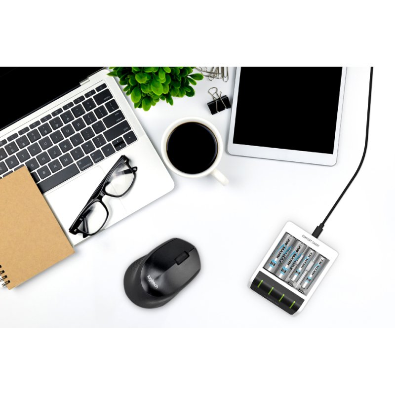 ANSMANN Comfort Smart snellader, inclusief 4 AA batterijen, wit/zwart