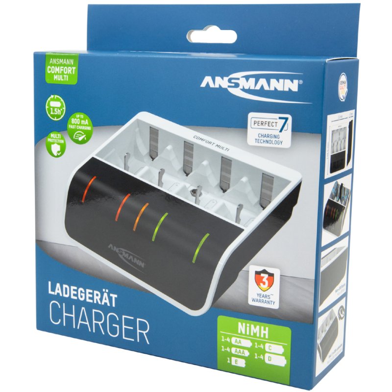 ANSMANN snellader Comfort Multi, wit/zwart, USB-ladebuchse, 1-4 accu's