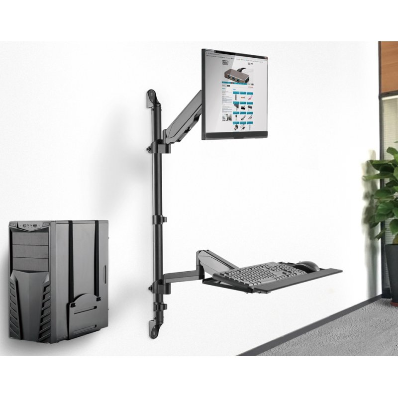 DIGITUS zit-sta werkplek wandmontage, zwart, 17-32 inch, max 8 kg