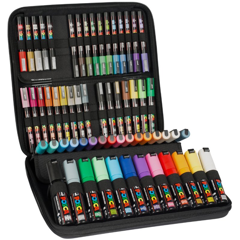 POSCA ensemble marqueurs pigmentés, résistant à l'eau, résistant à la lumière, 60 pièces en mallette
