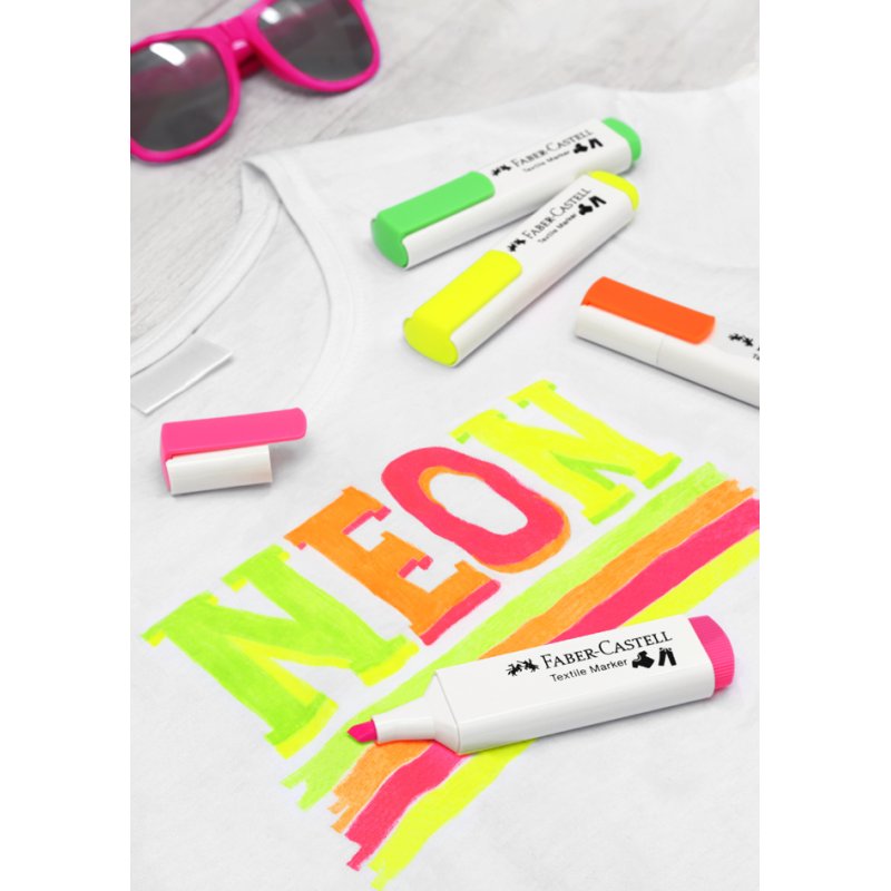 Faber-Castell textielstiften, neonkleuren, 4 stuks, 1,0-5,0 mm