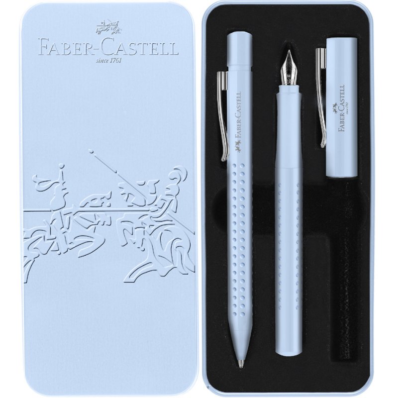 FABER-CASTELL ensemble d'écriture GRIP 2010 Harmony, blanc, stylo plume + stylo bille, étui métal