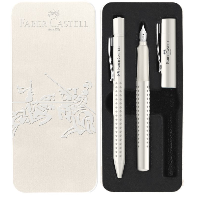 FABER-CASTELL ensemble d'écriture GRIP 2010 Harmony, blanc, stylo plume + stylo bille, étui métal