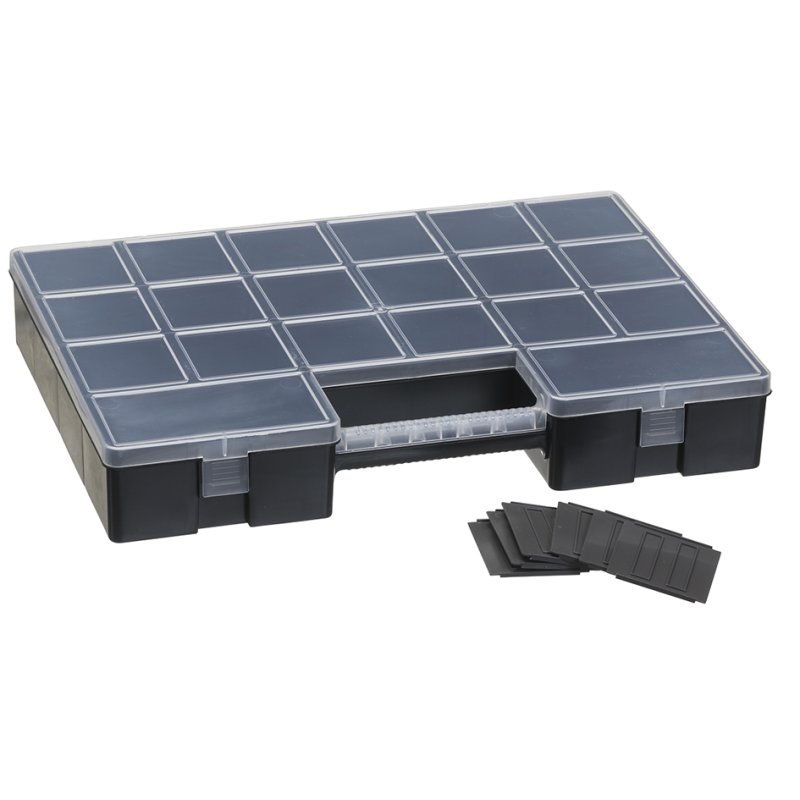 plast team LUXOR HOBBY BOX boîte de rangement, noir, 12 compartiments, 355×255×56 mm