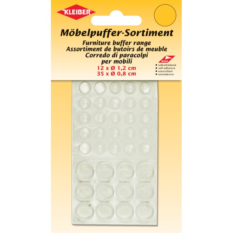 KLEIBER assortiment amortisseurs de meuble, transparent, auto-adhésif, 47 pièces