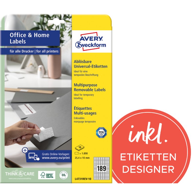 AVERY Zweckform étiquettes universelles, réutilisables, 96 × 50,8 mm, blanc