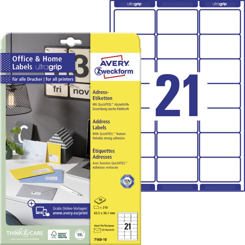 AVERY Zweckform étiquettes adresses pour bureau à domicile, 45,7×21,2 mm, blanc, 480 pièces