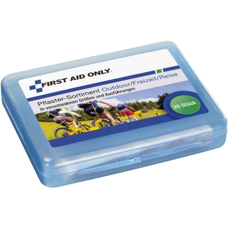 FIRST AID ONLY verbandtrommel buiten, hersluitbare kunststofbox, 20 pleisters