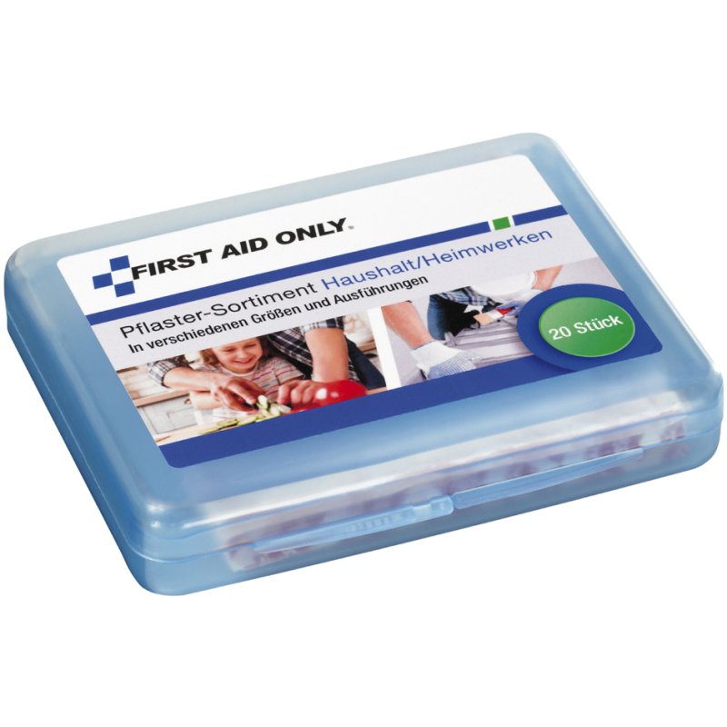FIRST AID ONLY verbandtrommel huishouden/klussen, hersluitbare kunststofbox, 20 pleisters