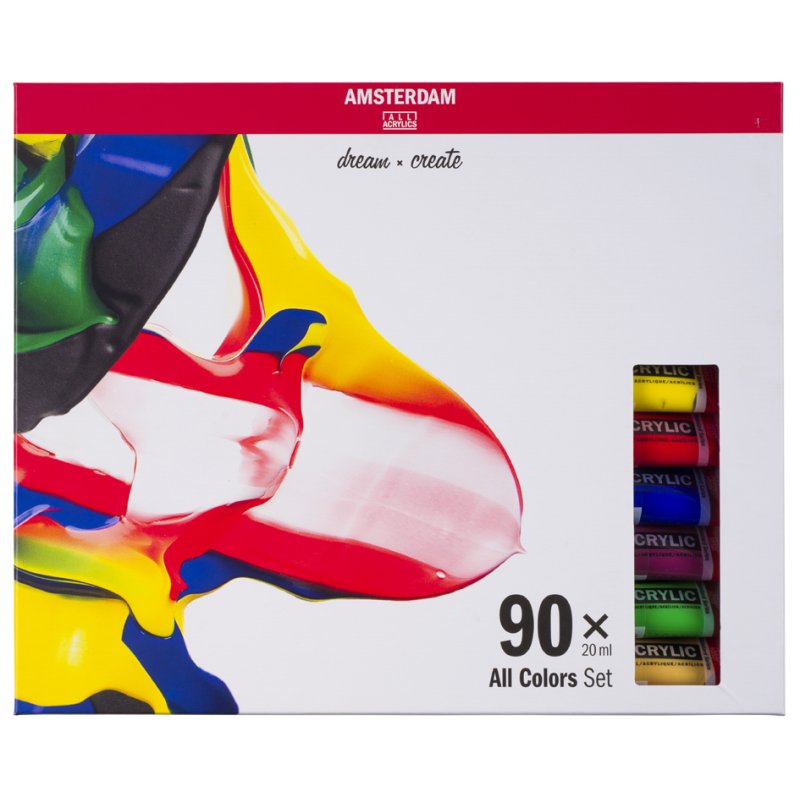 Royal Talens Amsterdam acrylic paint General Selection, 90 tubes of 20 ml