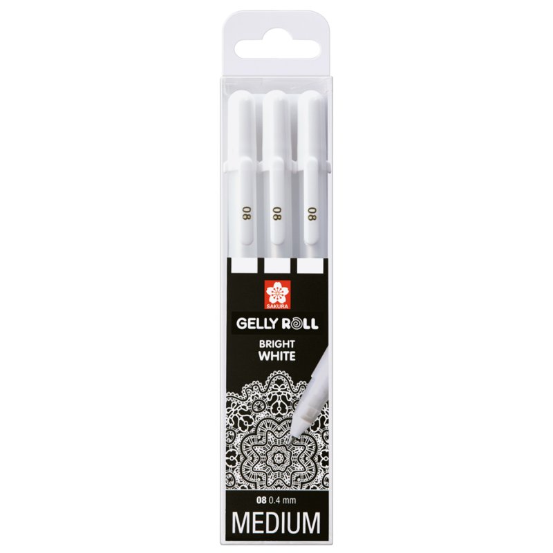 SAKURA stylo gel Gelly Roll, blanc, 0,5 mm, lot de 3