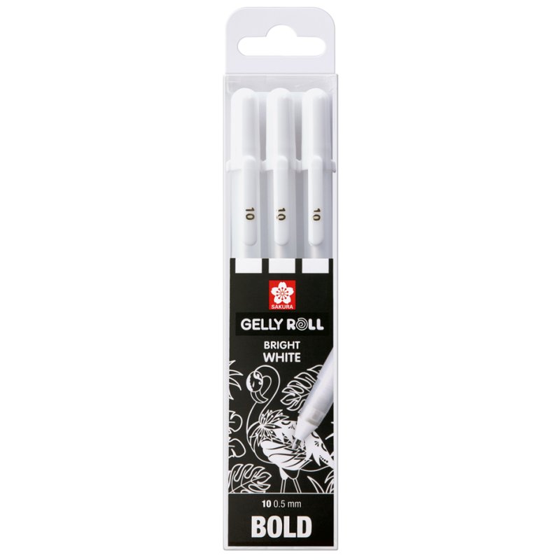 SAKURA stylo gel Gelly Roll, blanc, 0,5 mm, lot de 3