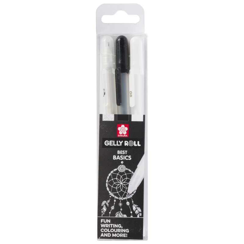 SAKURA Gelly Roll gel roller pens, gel ink, clear sparkle/black/white, 3 pieces