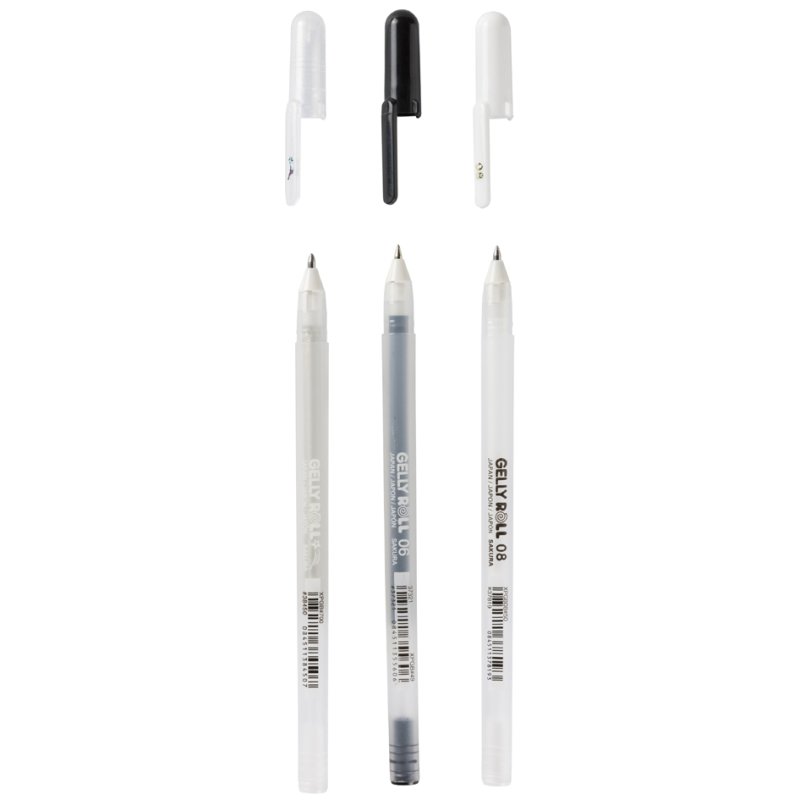 SAKURA Gelly Roll gel roller pens, gel ink, clear sparkle/black/white, 3 pieces