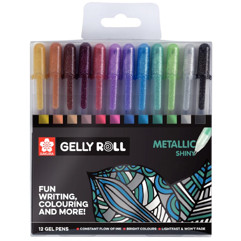 SAKURA Gelly Roll Metallic gel roller pens, metallic effect, colour assortment, 12 pieces
