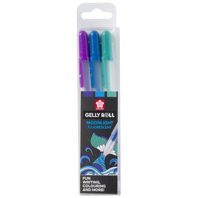 SAKURA stylos gel Gelly Roll Moonlight Ocean, encre fluorescente, 0,5 mm, 3 pièces