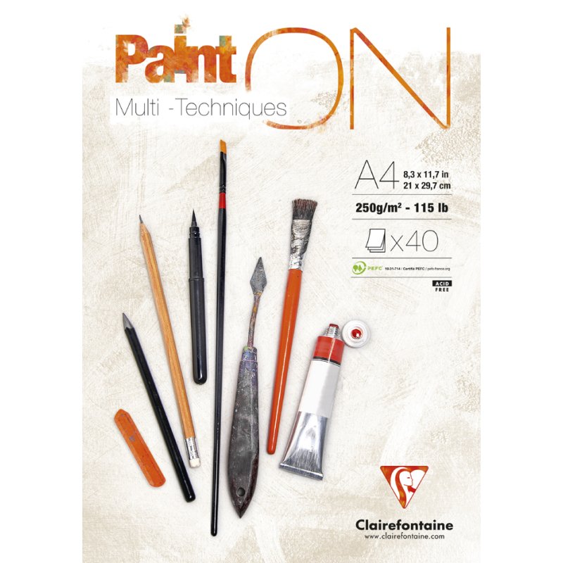 Clairefontaine bloc de dessin Paint'ON A3, blanc grainé, 40 feuilles, 250 g/m²
