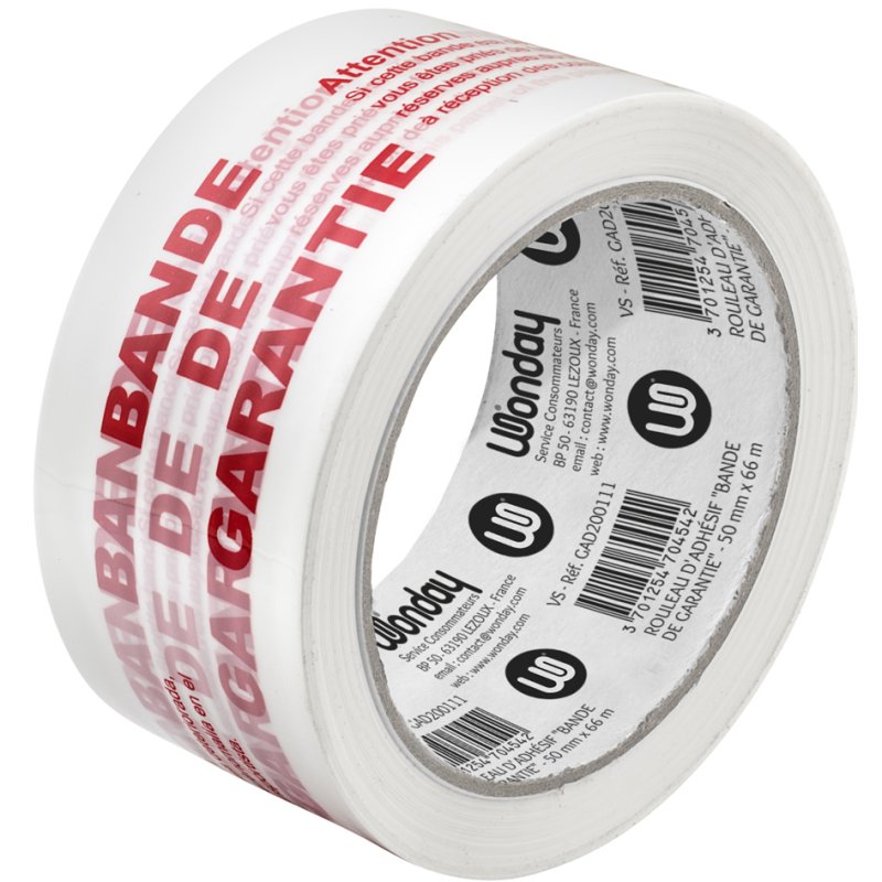 Wonday ruban adhésif de garantie, blanc/rouge, 50 mm × 66 m