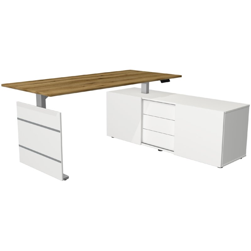 Kerkmann poste de travail complet Move 3 tube, blanc, bureau assis-debout, avec bahut