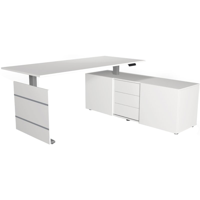 Kerkmann poste de travail complet Move 3 tube, blanc, bureau assis-debout, avec bahut
