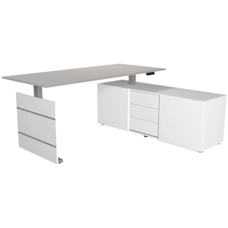 Kerkmann poste de travail complet Move 3 tube, blanc, bureau assis-debout, avec bahut