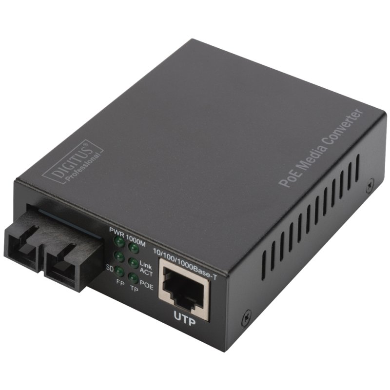 DIGITUS Convertisseur de média Gigabit PoE, RJ45/SC, multimode, 30 Watt