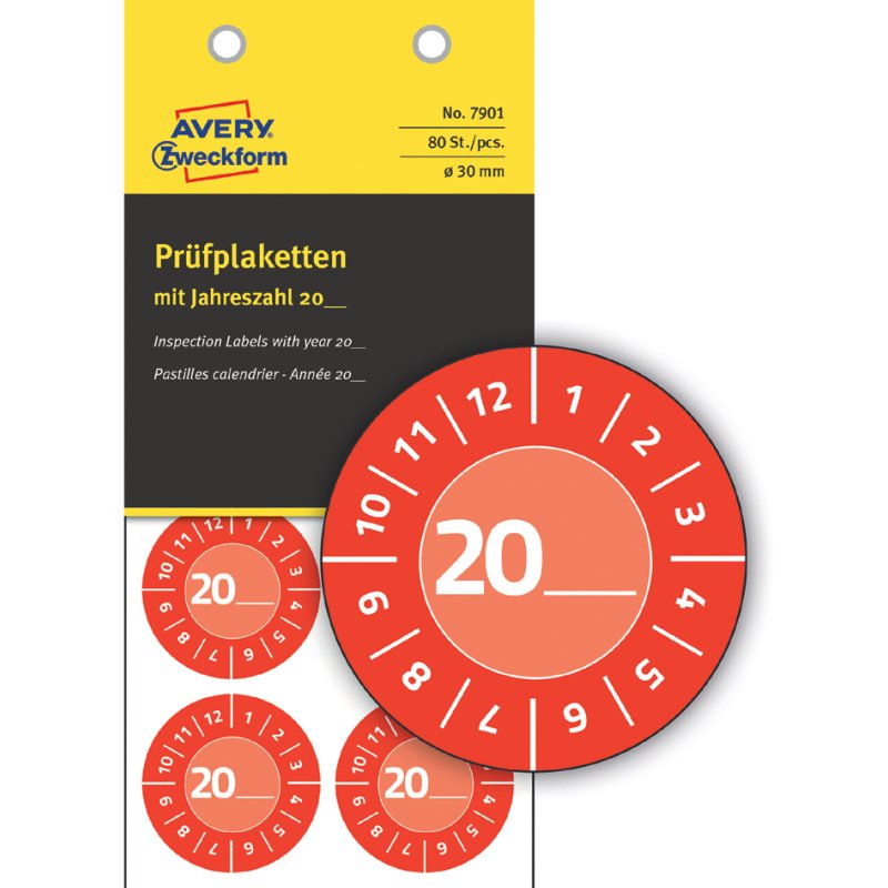 AVERY Zweckform étiquettes de contrôle 20XX, jaune, rond 30 mm, 80 pièces