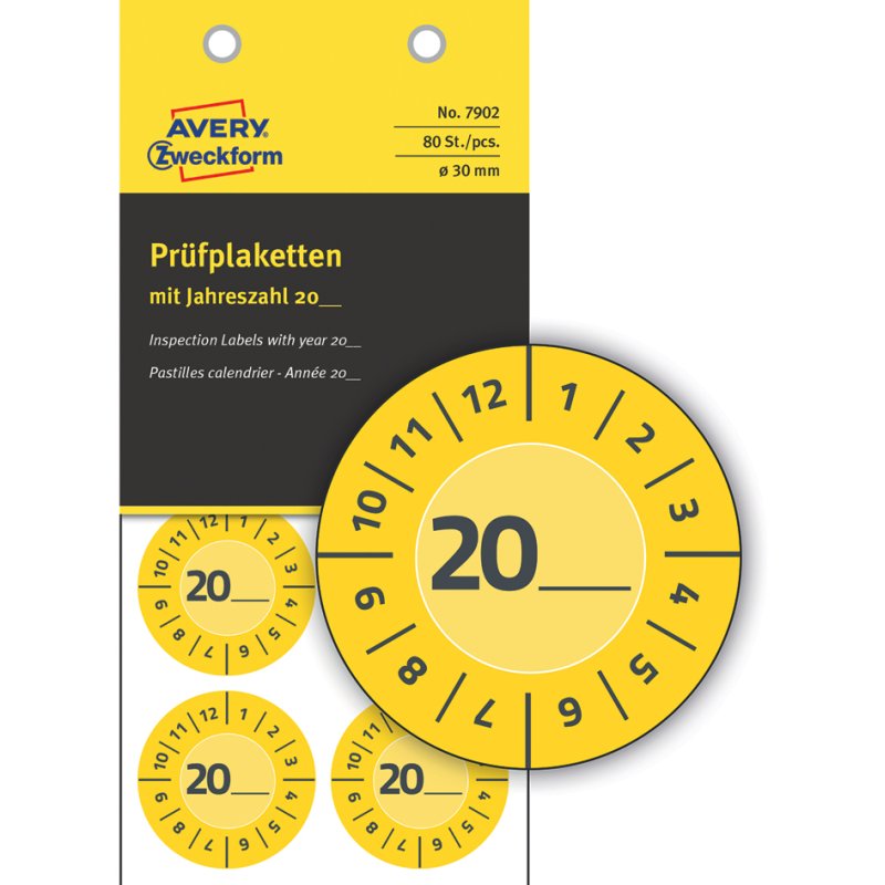 AVERY Zweckform étiquettes de contrôle 20XX, jaune, rond 30 mm, 80 pièces