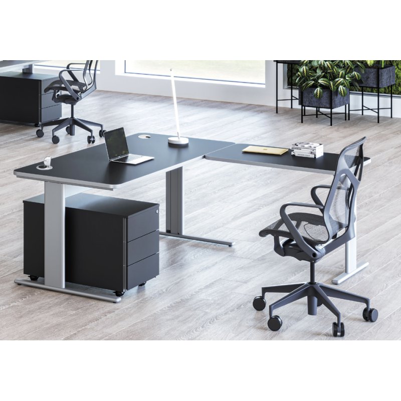 Kerkmann bureau UNIC avec extension, 2000 mm de large, gris clair