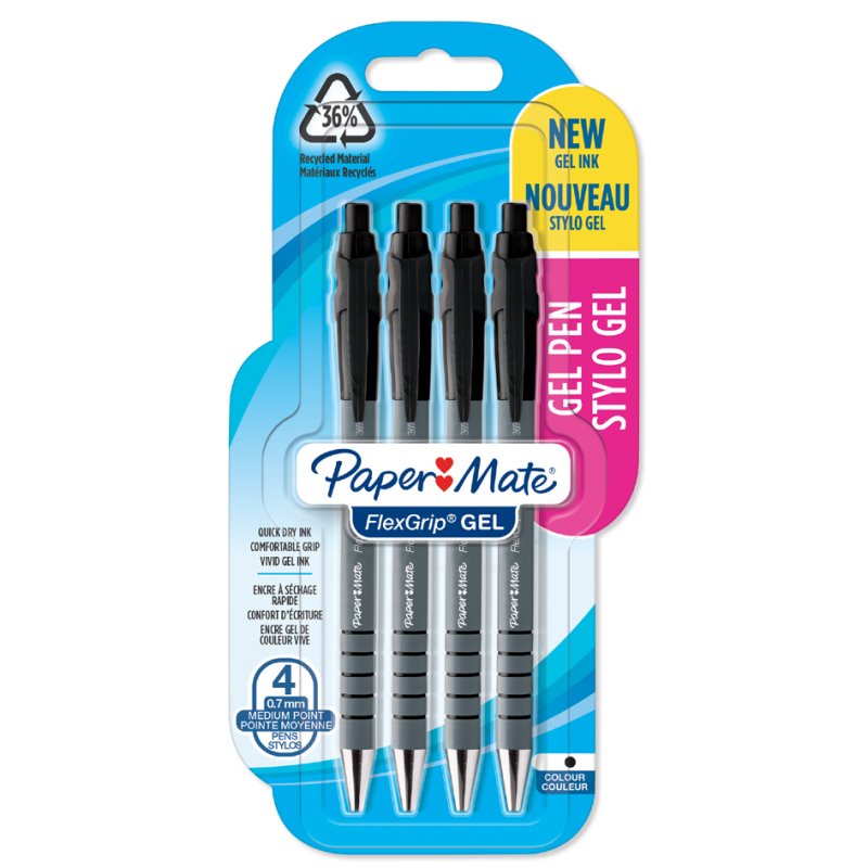 PAPER:MATE stylos FlexGrip, 0,7 mm, 4 pièces, couleurs assorties