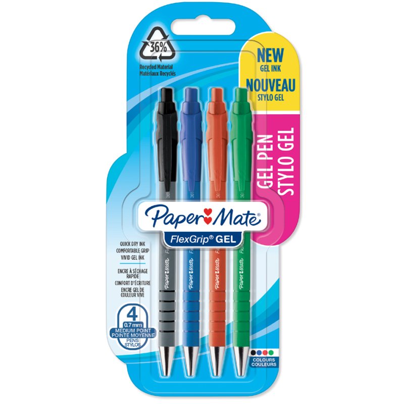 PAPER:MATE stylos FlexGrip, 0,7 mm, 4 pièces, couleurs assorties