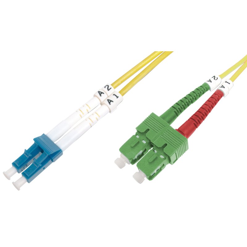 DIGITUS câble de brassage fibre optique LC-Duplex vers SC-Duplex, OS2 monomode, jaune, 2 m