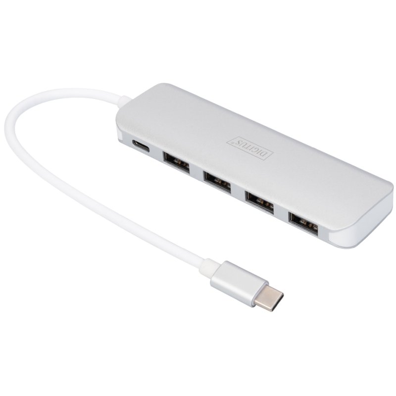 DIGITUS Hub USB-C 3.0, 4 ports, couleur argent, aluminium