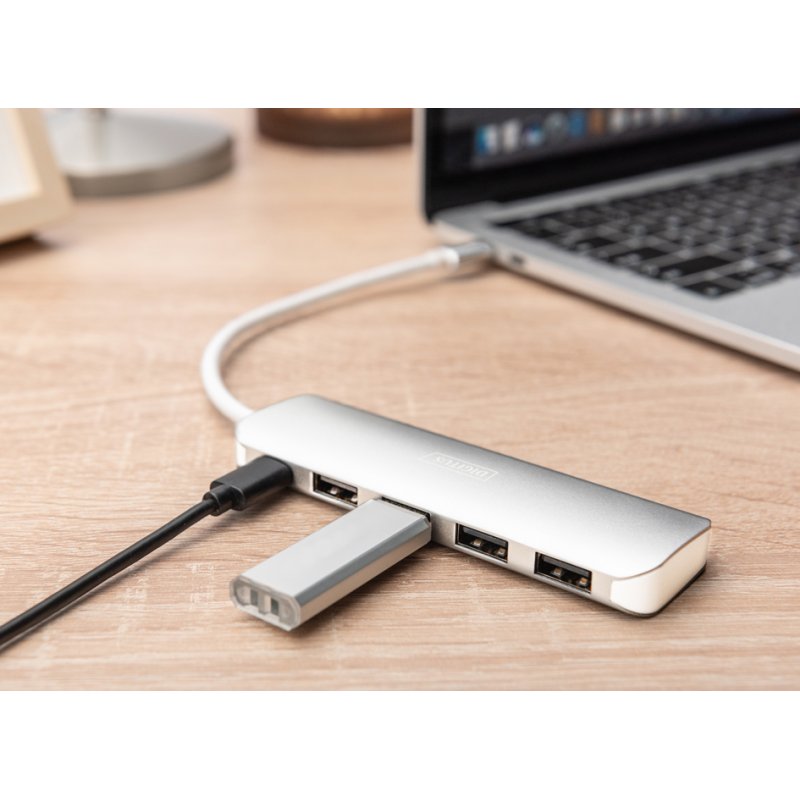 DIGITUS Hub USB-C 3.0, 4 ports, couleur argent, aluminium