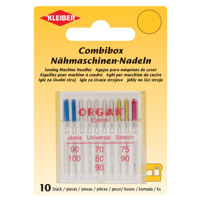 KLEIBER naaimachine naalden combinatiebox, zilver, 10 stuks, mixed maten