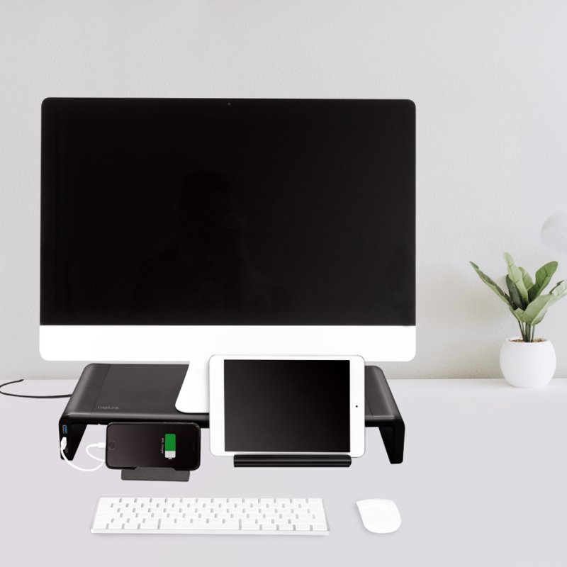 LogiLink support pour moniteur réglable, 3x USB, noir, capacité 25 kg
