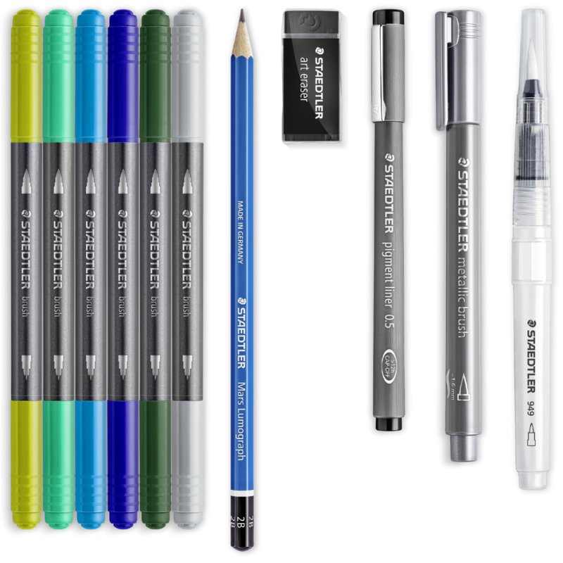 STAEDTLER Ensemble aquarelle et stylos pinceau, Design Journey, 11 pièces