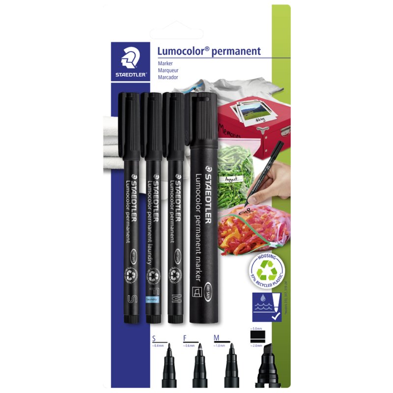 STAEDTLER Lumocolor marqueur permanent set, 4 pièces, noir