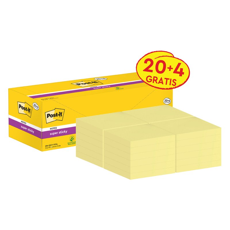 Post-it Super Sticky notes, 47,6×47,6 mm, jaune, 12 blocs