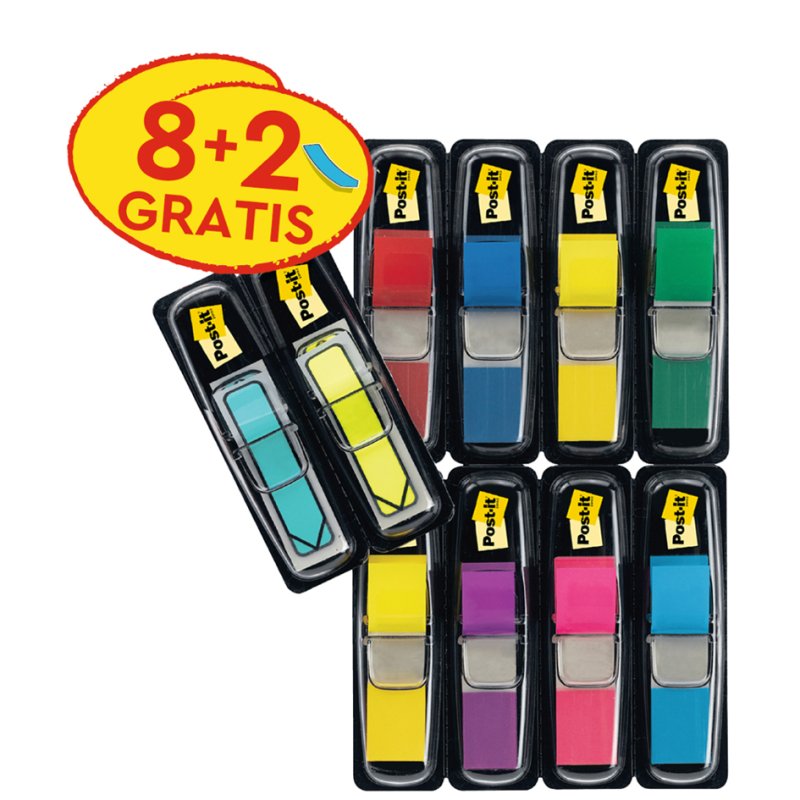Post-it Index Mini, 11,9 × 43,2 mm, assortiment couleurs, 8 × 35 pièces