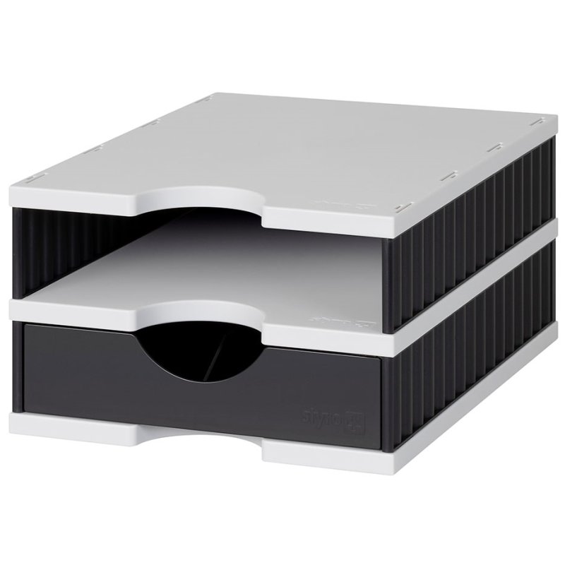 styro système de tri uno SET, 2 compartiments, noir/gris, 248×331×153 mm