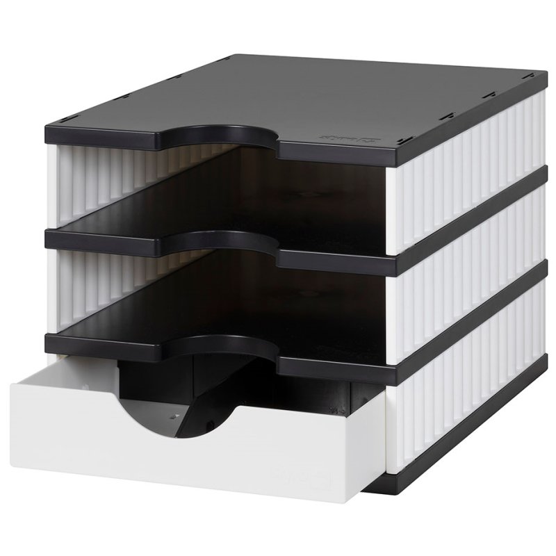 styro sorteerstation styrodoc uno SET, 3 vakken, wit/zwart, 1 systeemlade