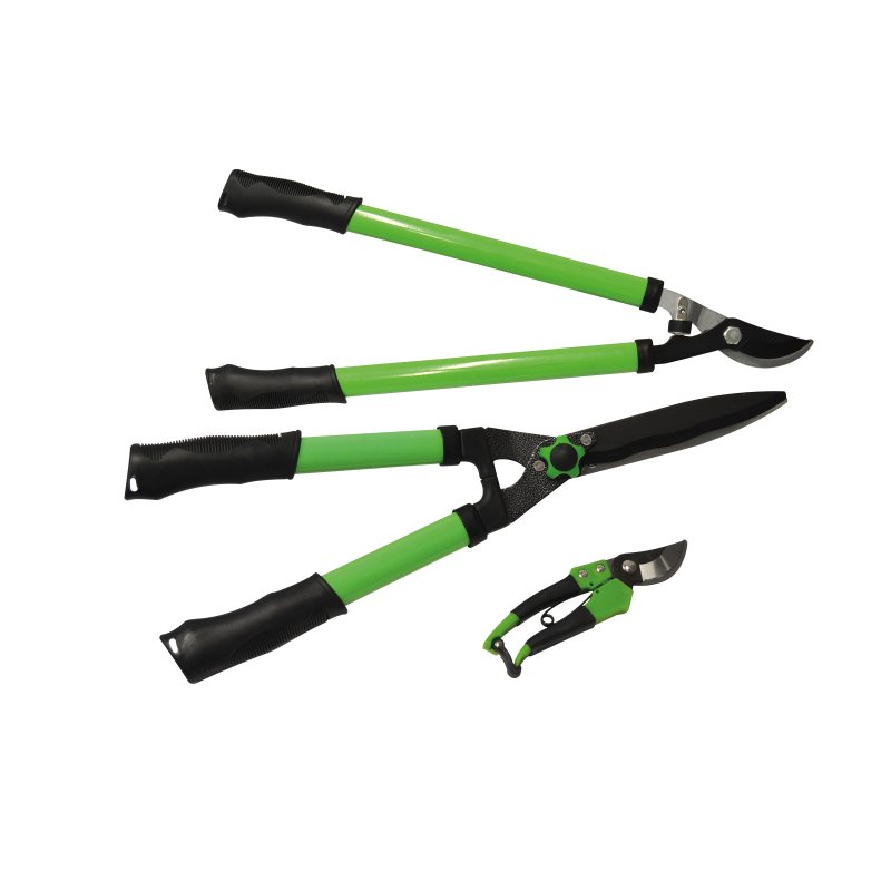 BRÜDER MANNESMANN garden shears set, 3-piece, black/green, PTFE coating