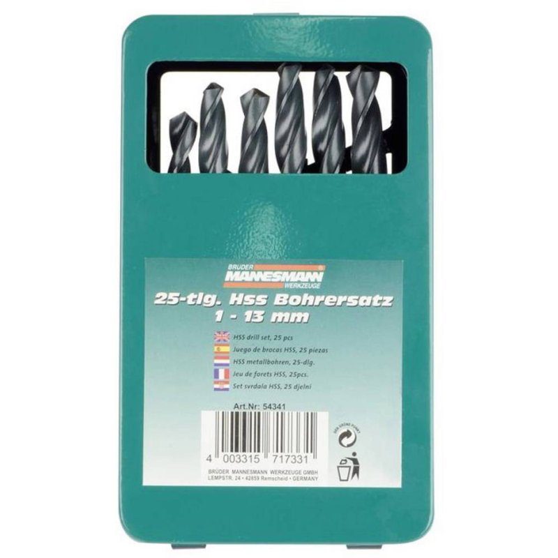 BRÜDER MANNESMANN jeu de forets hélicoïdaux, HSS, 1-13 mm, 25 pièces
