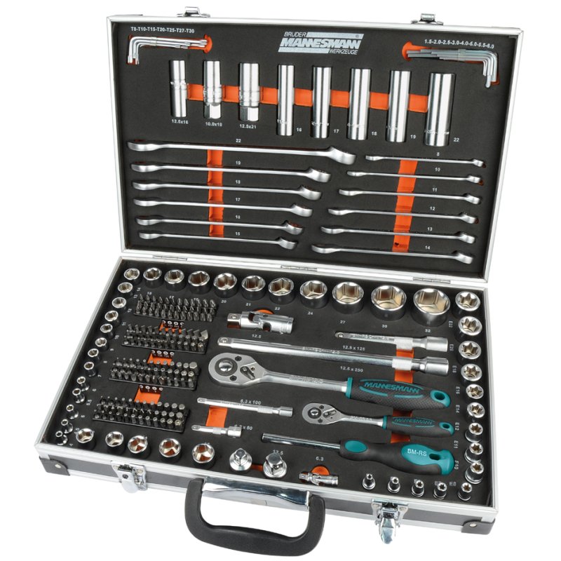 BRÜDER MANNESMANN socket set, green/black, 232-piece, with case