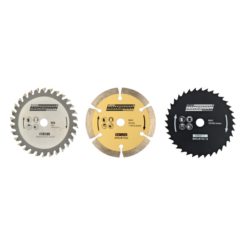 BRÜDER MANNESMANN saw blade set for mini hand circular saw, 3-piece, diamond/HM/HSS